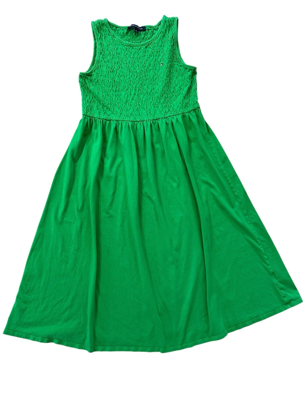 TOMMY HILFIGER cotton blend green smocked top midi dress size Medium